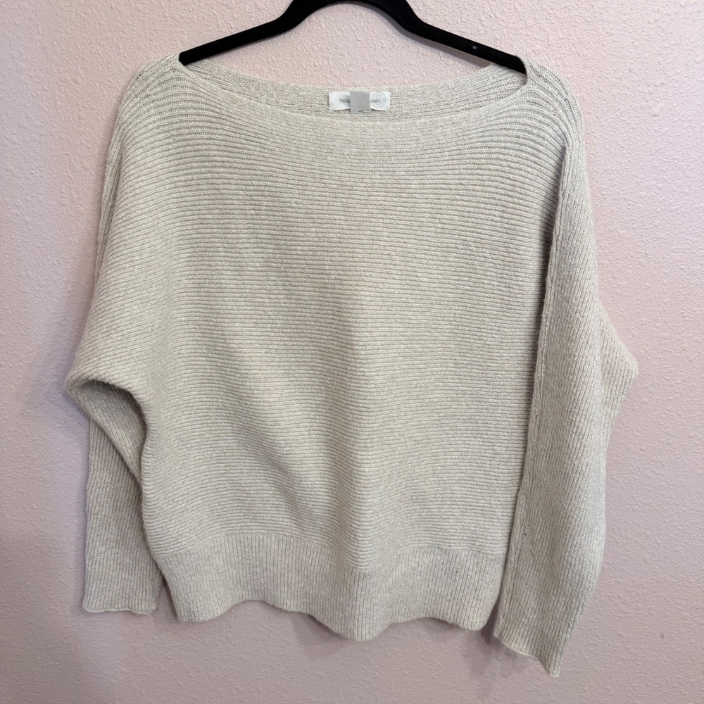 Treasure & Bond Womens XL Beige Ribbed Boatneck Pullover Sweater Oatmeal Knit